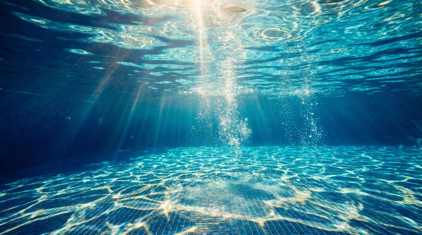 Sunlight through crystal-clear pool water